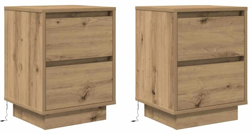 Mesas cabeceira c/ luzes LED 2pcs 38x34x50cm carvalho artesanal