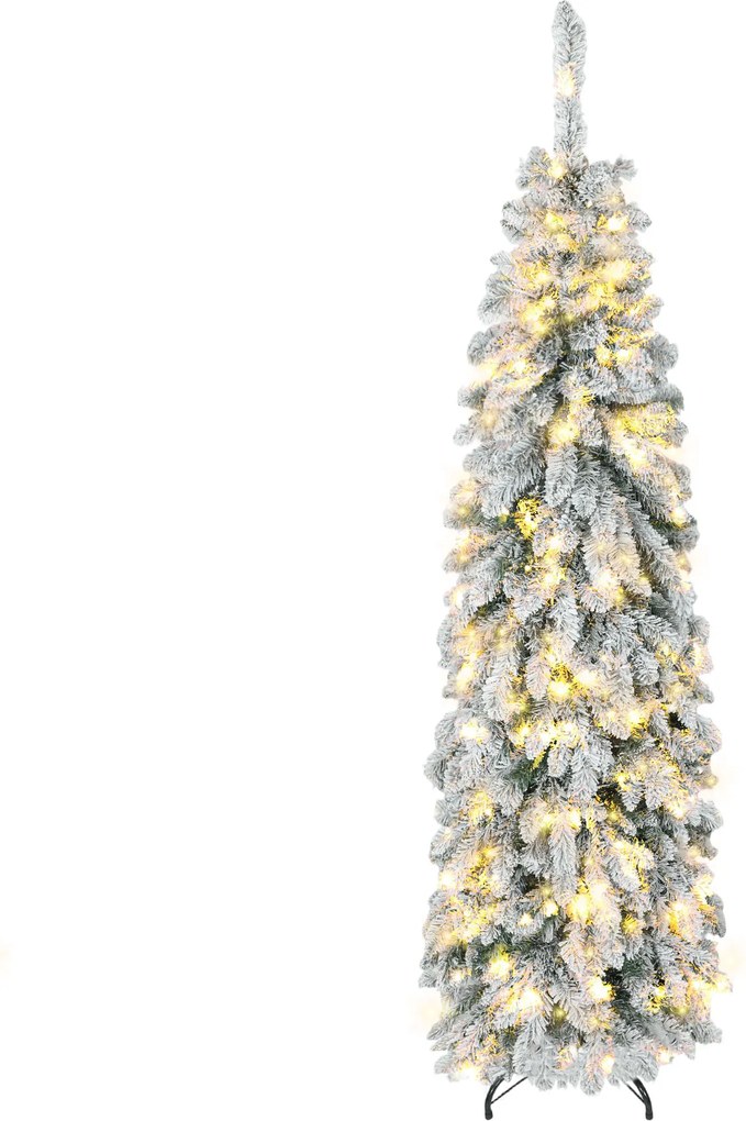 Árvore de Natal Estreita 180 cm Árvore de Natal efeito neve com Luzes LED Temporizador 11 Modos de Iluminação Verde