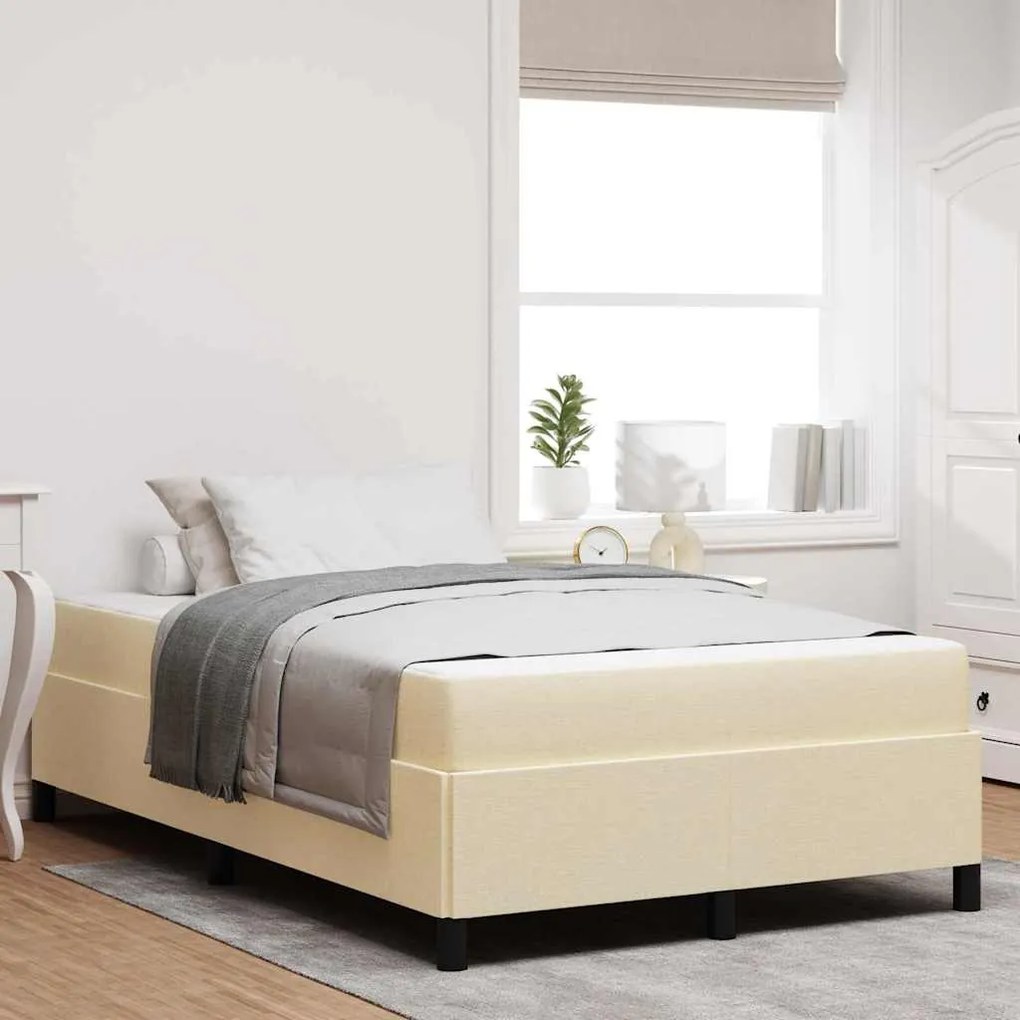 vidaXL Cama Box Creme e Preto 120 x 200 cm Tecido e Madeira Engenharia