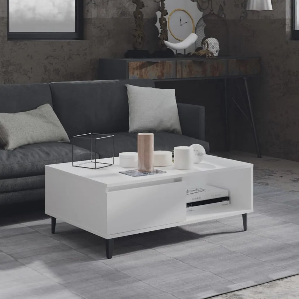 806004 vidaXL Mesa de centro 90x60x35 cm contraplacado branco