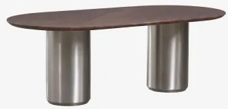 Mesa De Jantar Oval 220 X 110 Cm Luceida Madeira De Cabo Escuro & Aço Inoxidável Escovado - Sklum
