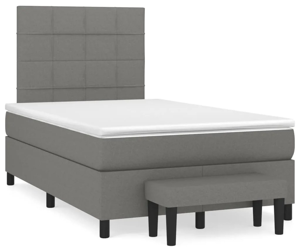 vidaXL Cama boxspring com colchão 120x190 cm tecido cinzento-escuro