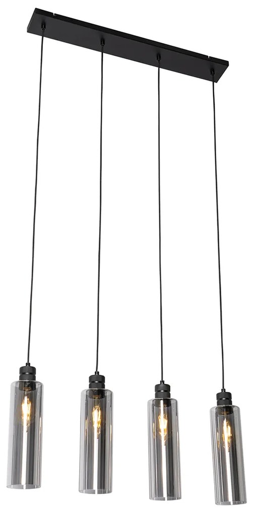 Candeeiro de suspensão moderno preto com vidro fumê 4 luzes - Stavelot Moderno