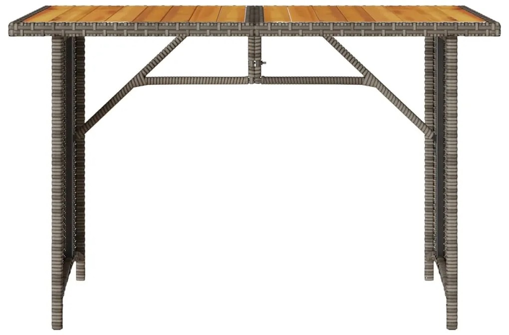 Mesa de jardim com tampo de madeira 110x68x70 cm vime PE cinza