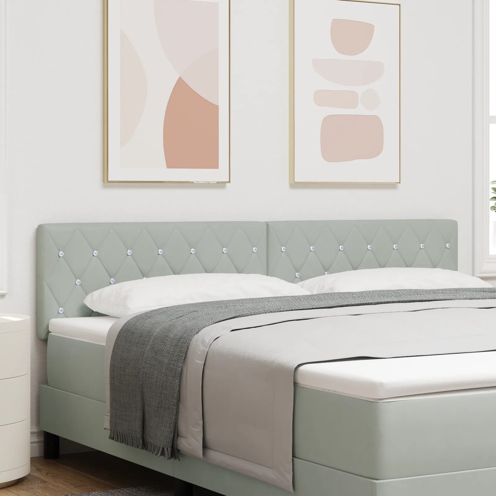 Cabeceira LED vidaXL com Botão de Cristal Tufted Cinza Claro 90 cm Veludo