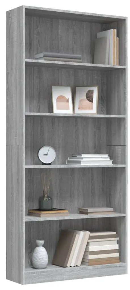 Estante 5 prat. 80x24x175cm derivados madeira sonoma cinzento