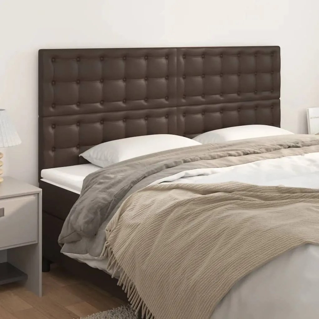vidaXL Cabeceira de cama 4 pcs couro artificial 90x5x78/88 cm castanho