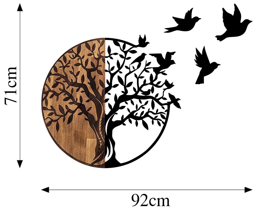 Acessório Decorativo de Parede Tree And Birds – Preto e Nogueira – 92