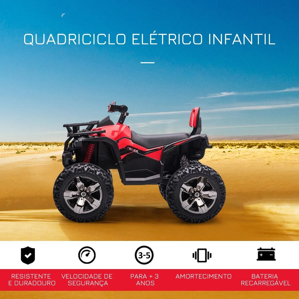Moto 4 elétrica 12V para Crianças acima de 3 Anos com Farol Música Pneus de Suspensão Botões Avance e Retrocesso Veículo Elétrico a Bateria 100x65x73c