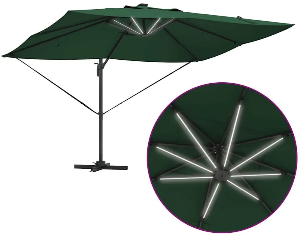 Guarda-Sol Cantilever Roma da com LEDs Verde 352 x 251 x 265 cm em Alu