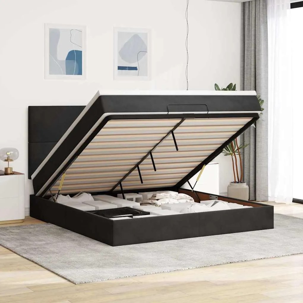 Estrutura de cama otomana com colchões 160x200 cm veludo preto