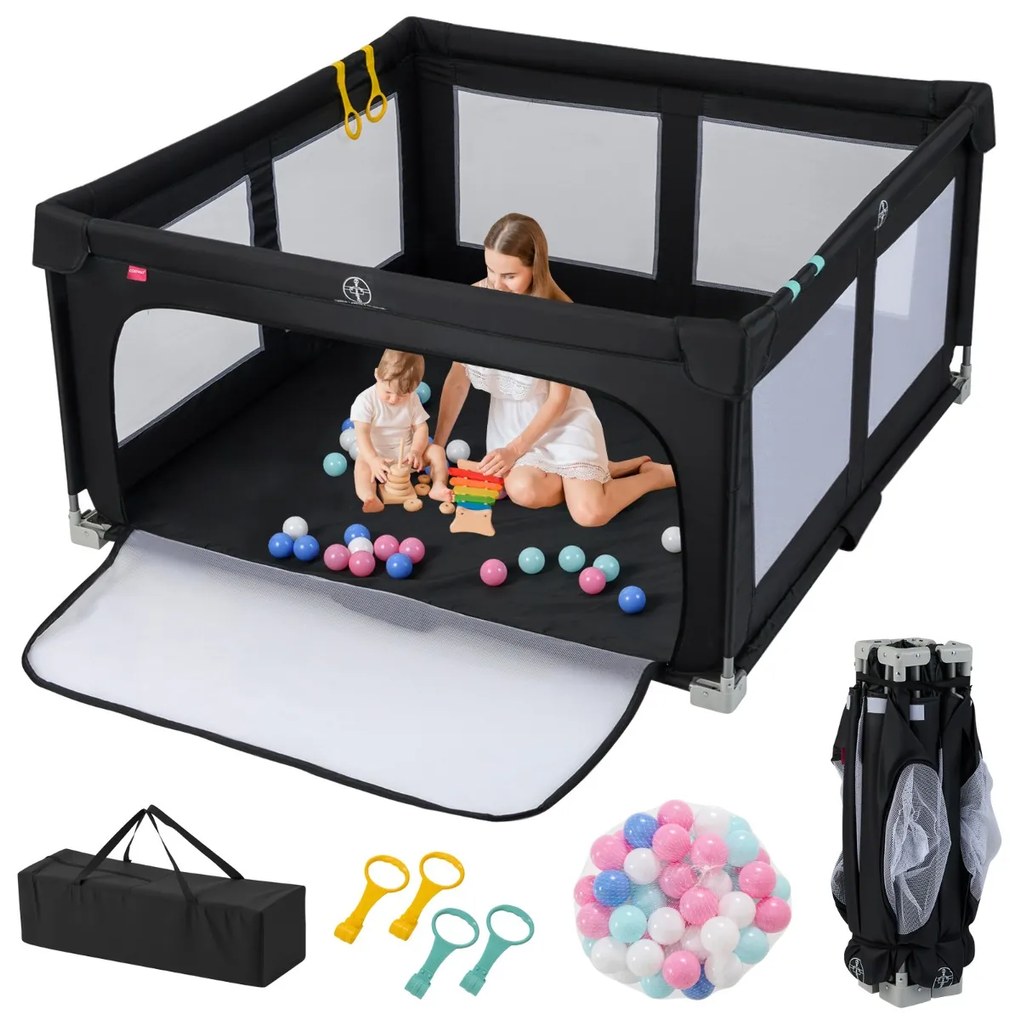 Parque infantil para bebés com 50 bolas oceânicas e 4 pegas com porta  para 0-3 anos 150 x 150 x 76,5 cm Preto.