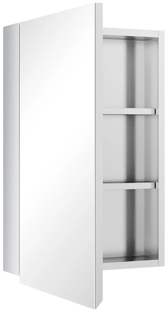kleankin Armário de Casa de Banho com Espelho Armário de Parede para Casa de Banho com Porta e 3 Prateleiras de Armazenamento para Duche 39x12x60cm Prata