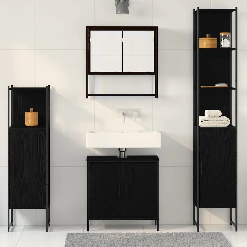 Conjunto de 4 Peças para Casa de Banho Carvalho Preto Madeira de Engen