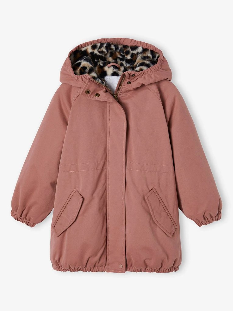 Agora -25% | Parka com capuz, forro em imitação pelo, para menina pau-rosa