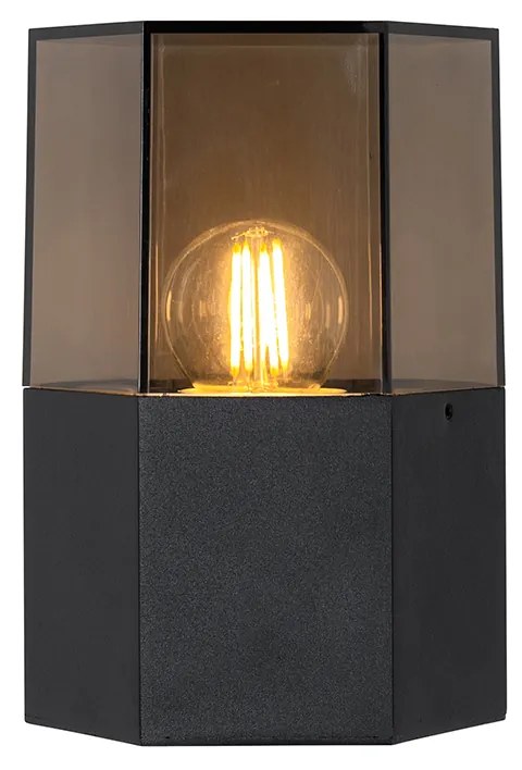 Candeeiro de parede exterior preto com vidro fumê hexagonal IP44 - Denmark Moderno