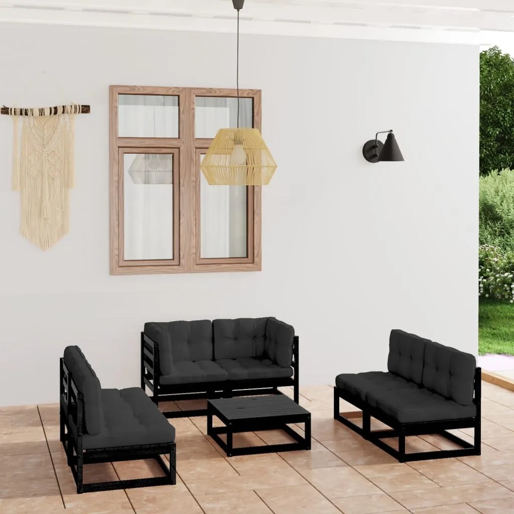 vidaXL 7 pcs conjunto lounge de jardim c/ almofadões pinho maciço