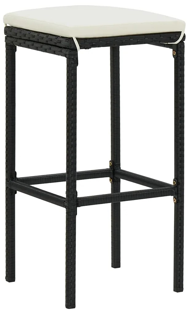 9 pcs conjunto de bar para jardim c/ almofadões vime PE preto