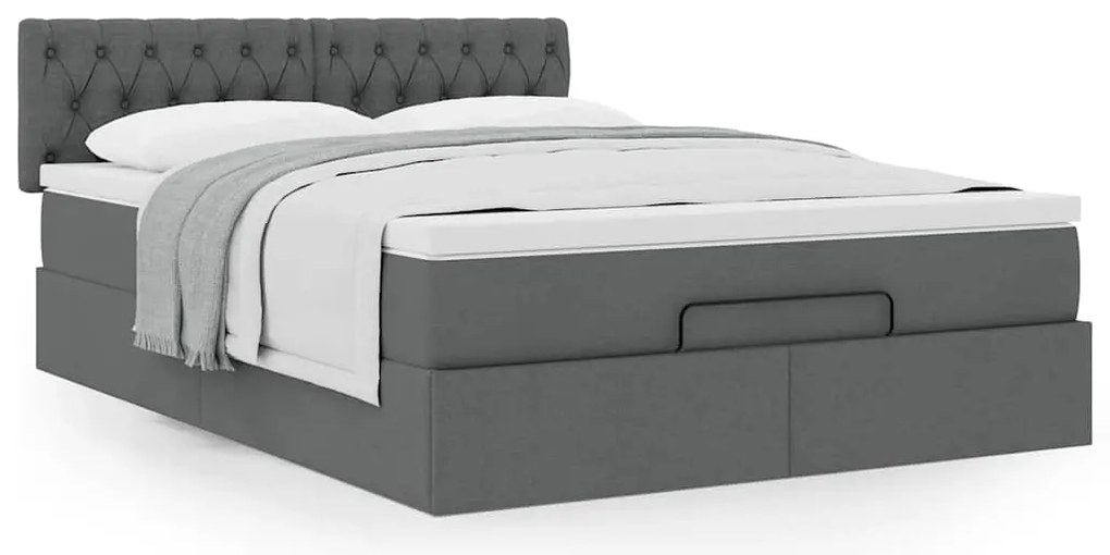 Cama otomana com colchão 140x190 cm tecido cinzento escuro