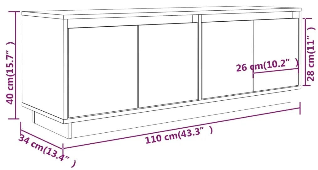 Móvel de TV 110x34x40 cm madeira de pinho maciça