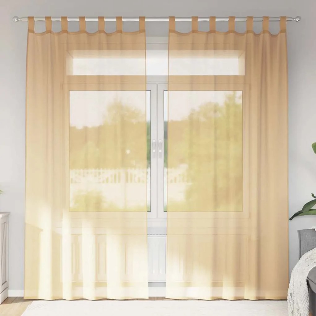 Cortinas de voile com bolsos para varão 2 pcs areia