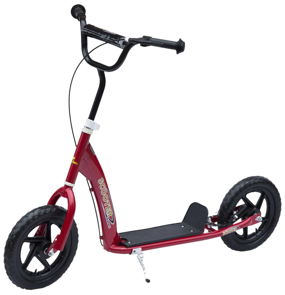 HOMCOM Trotinete para Crianças acima de 5 anos Scooter de 2 Rodas Grandes de 12 Polegadas com Freio e Guidão Ajustável em Altura Carga Máx. 100kg 120x52x80-88cm Vermelho