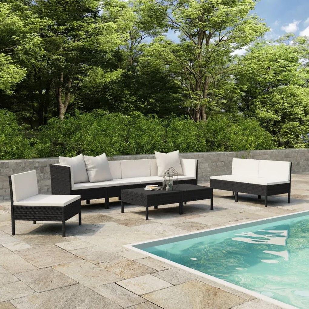 vidaXL 9 pcs conjunto lounge de jardim c/ almofadões vime PE preto
