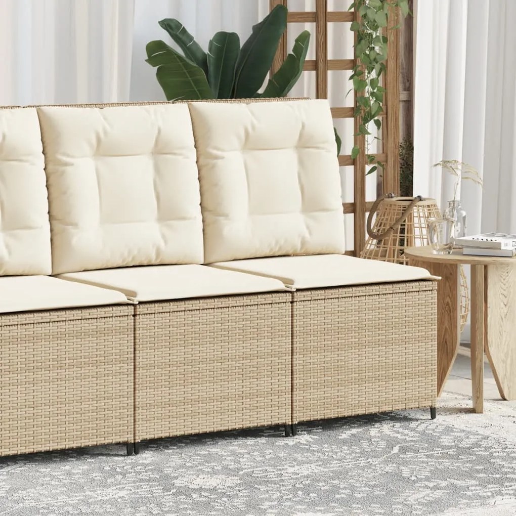 vidaXL Sofá de jardim reclinável com almofadões vime PE bege