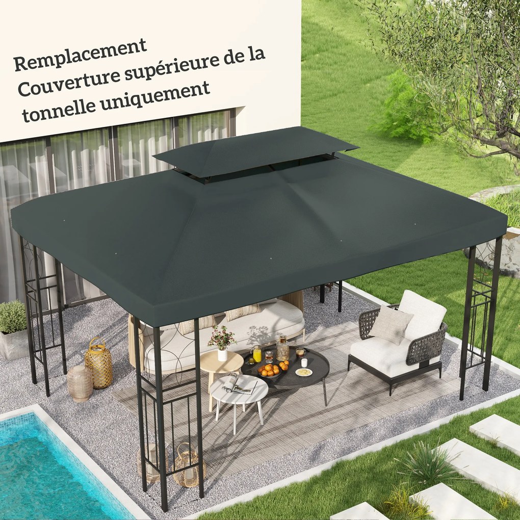 Tela de substituição para toldo de tenda, 3 x 4 (ESTRUTURA NÃO INCLUIDA) m, em poliéster de alta densidade, 180 g/m², cinzenta