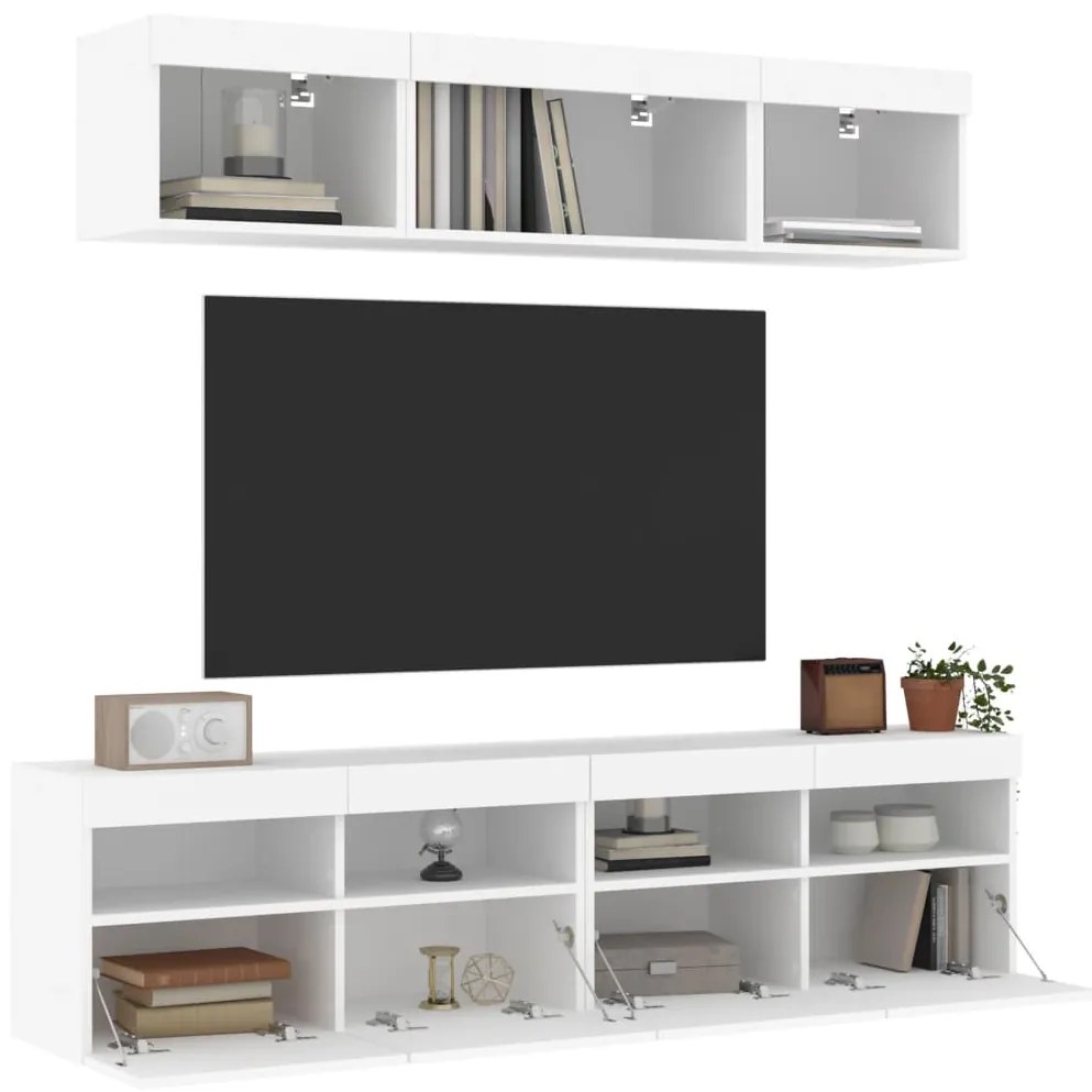 vidaXL 5pcs móveis de parede p/ TV c/ LEDs derivados de madeira branco