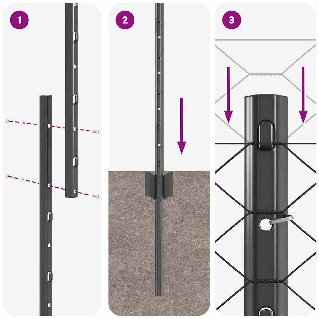 Postes de Cerca vidaXL 22 pcs Canal U Cinza 120 cm Aço