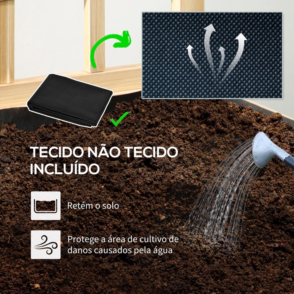 Floreira de Madeira com Treliça Floreira com Treliça Tecido não Tecido e 2 Orifícios de Drenagem para Cultivos de Verduras Plantas Flores 60x43x147 cm