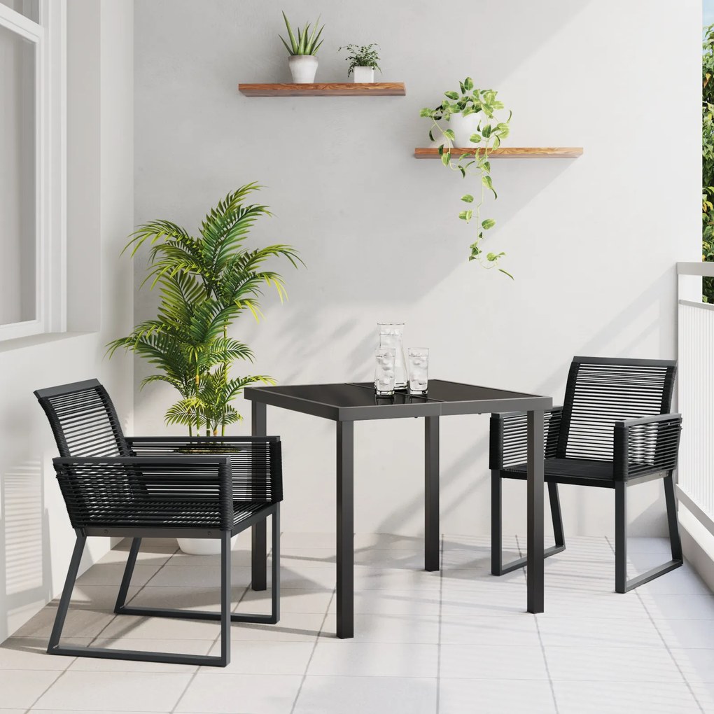 vidaXL Conjunto de Jantar de Jardim 3 Peças Rattan Poliéster Preto