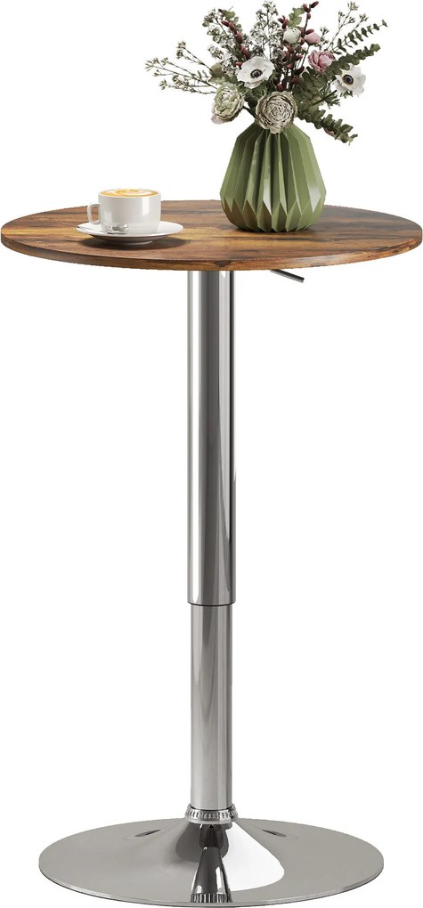 Mesa de bar alta, altura ajustável de 67 a 93 cm (BANCOS NÃO INCLUIDOS), tampo giratório a 360°, castanho