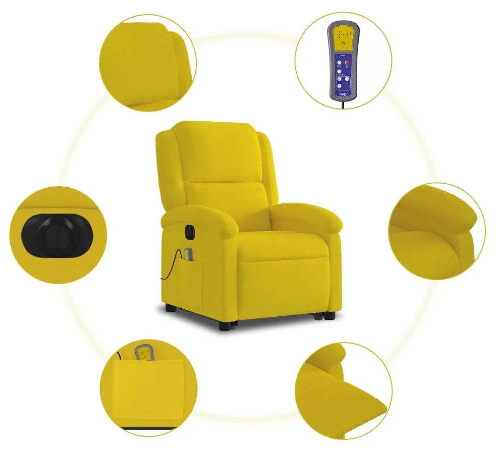 Poltrona massagens reclin. elevatória elétrica veludo amarelo