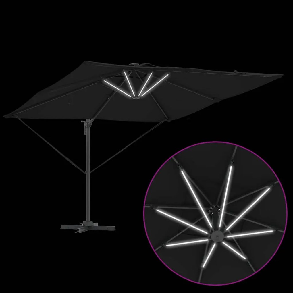Guarda-Sol Cantilever Roma com LEDs - Preto, 286 x 285 x 270 cm, Alumí