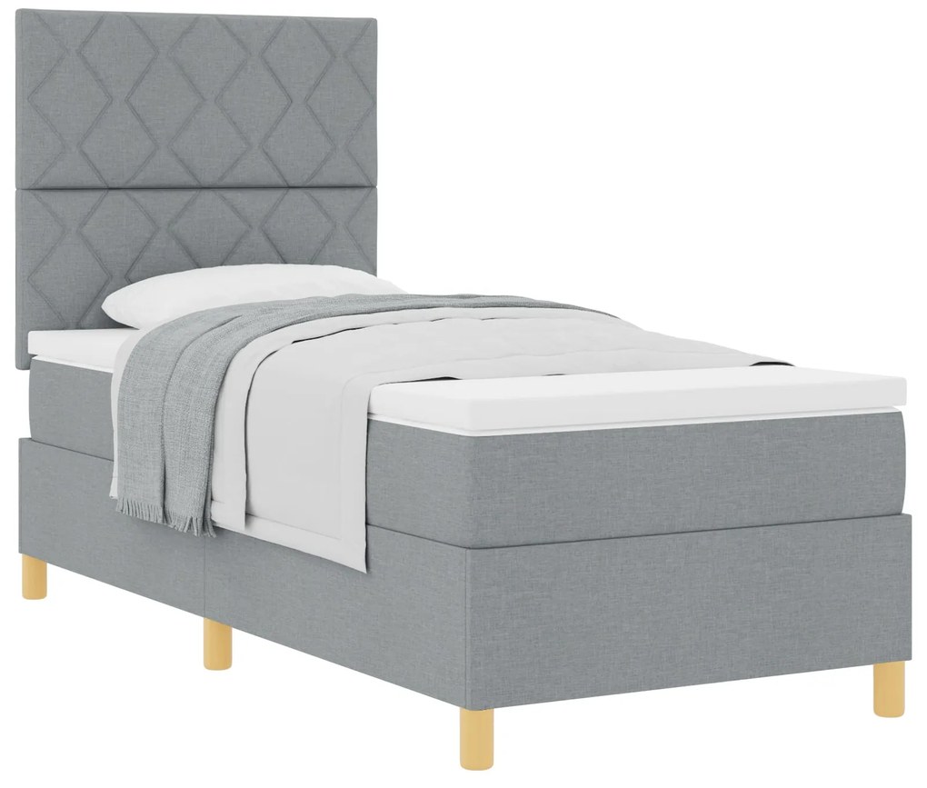 Cama Box Spring com Colchão Cinza Claro 90x200 cm Tecido