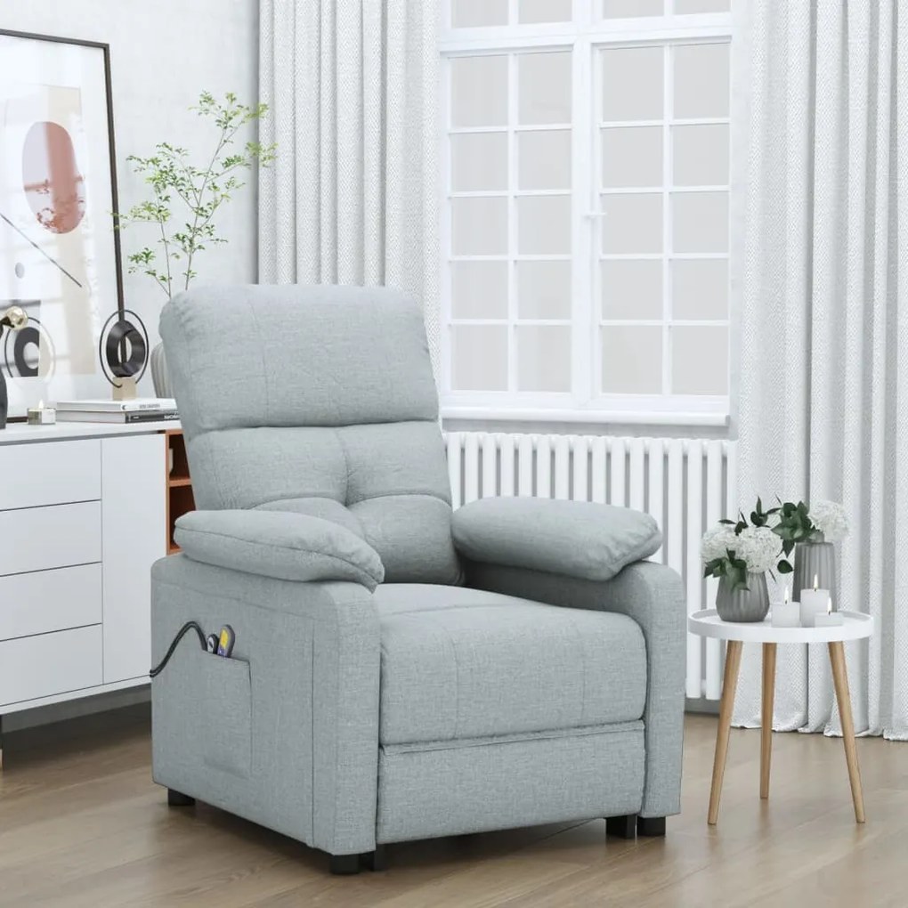 vidaXL Poltrona elevatória de massagens tecido cinzento-claro