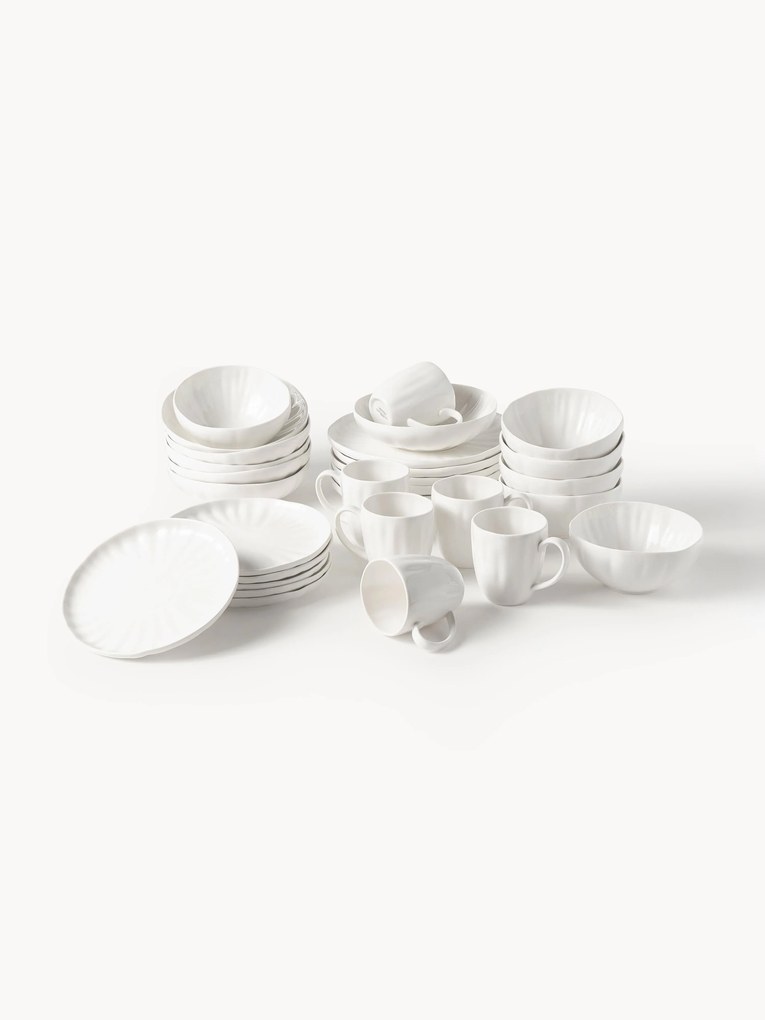 Conjunto de loiça em porcelana com relevo Sali, 30 uni.