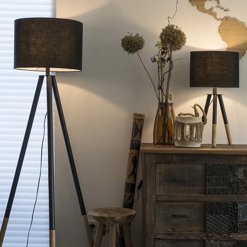 Conjunto de candeeiro de mesa e de pé com abajur preto - Pip Moderno