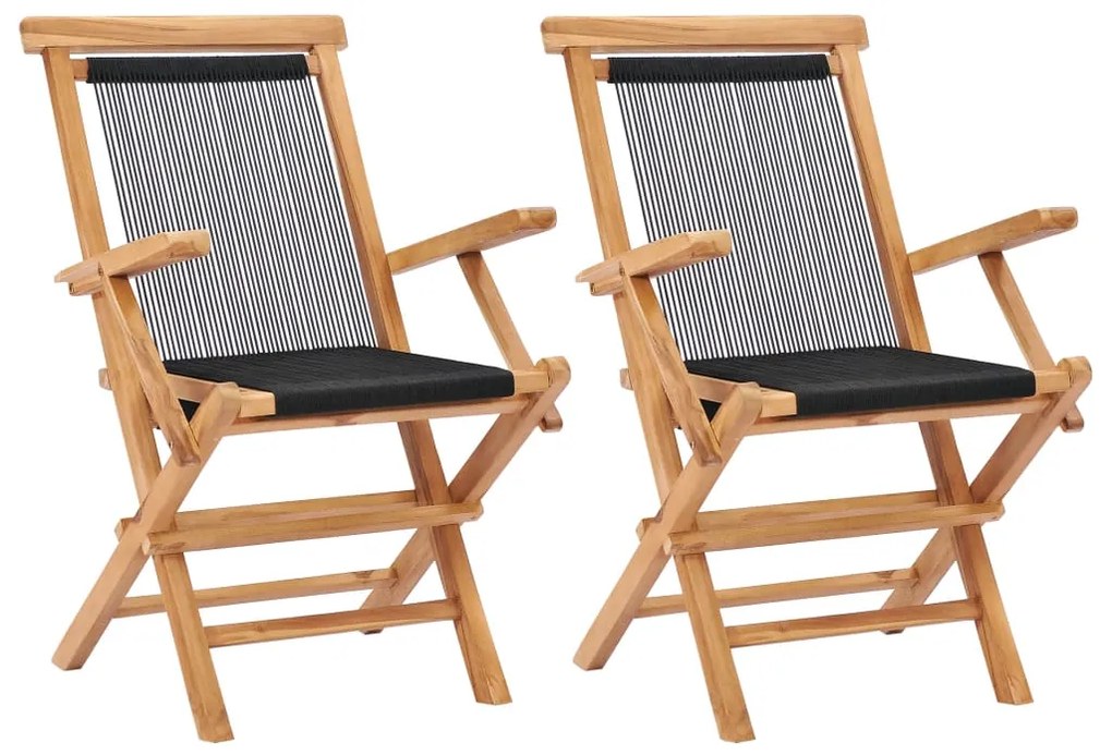 vidaXL Cadeiras de jardim dobráveis 2 pcs madeira teca maciça e corda