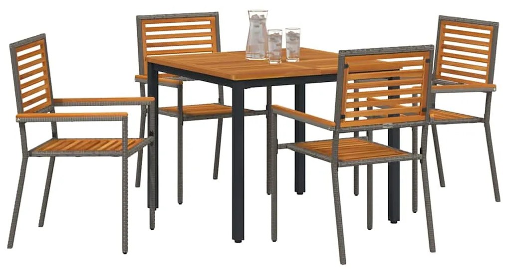 Conjunto de Jantar para Jardim Conjunto de 3 Cinza Metal e madeira
