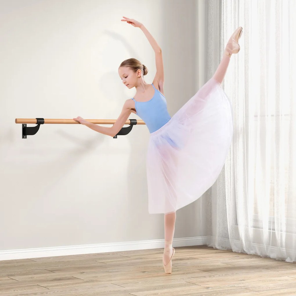 Barra de Ballet de Parede Única 120 cm Barra de Dança de Madeira Altura Fixa para Yoga Along Academia Dança Preto