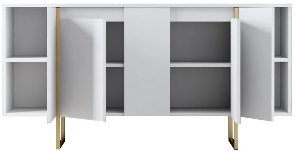 Aparador "Madrid" com 4 Portas - Branco e Dourado - 160x80x35 cm - Des