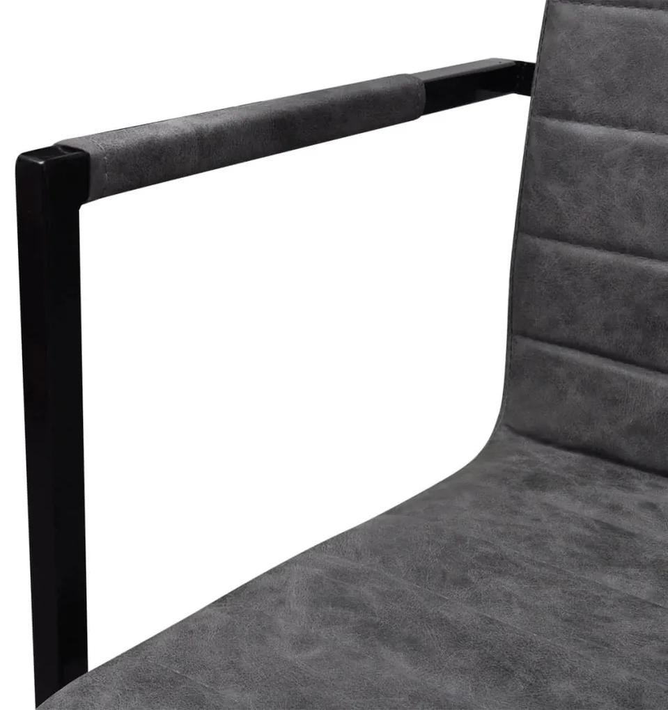 Cadeiras de jantar cantilever 2 pcs couro artificial cinzento