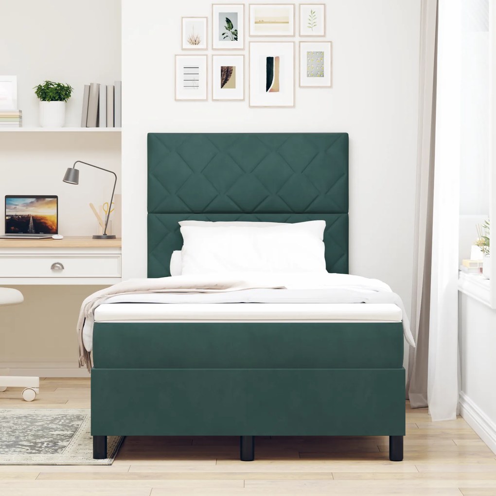 Cama Box com Colchão vidaXL Verde Escuro Pequeno Duplo Veludo