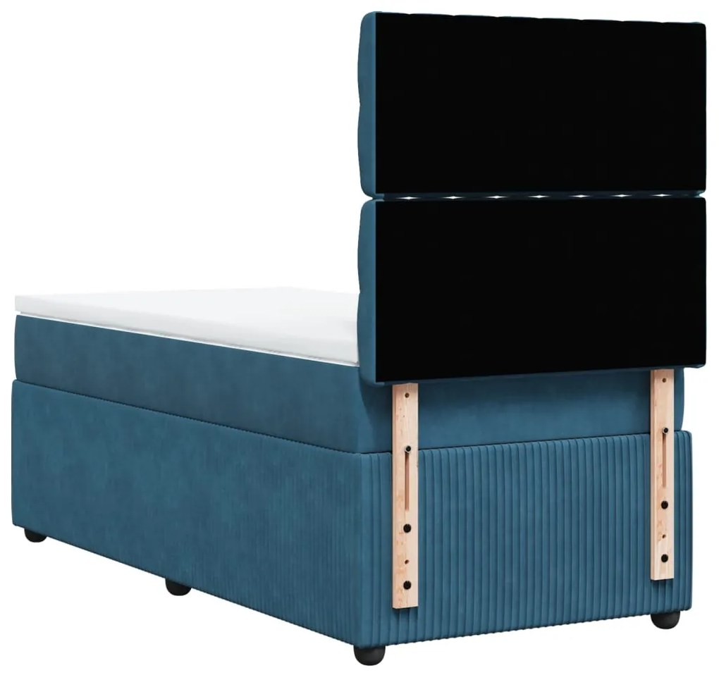 Cama boxspring com colchão 100x200 cm veludo azul