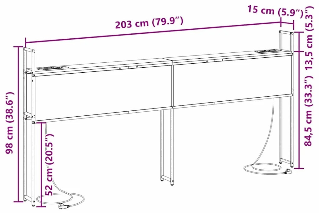 Cabeceira de armazenamento com cabeceira Sonoma cinzento 200 cm