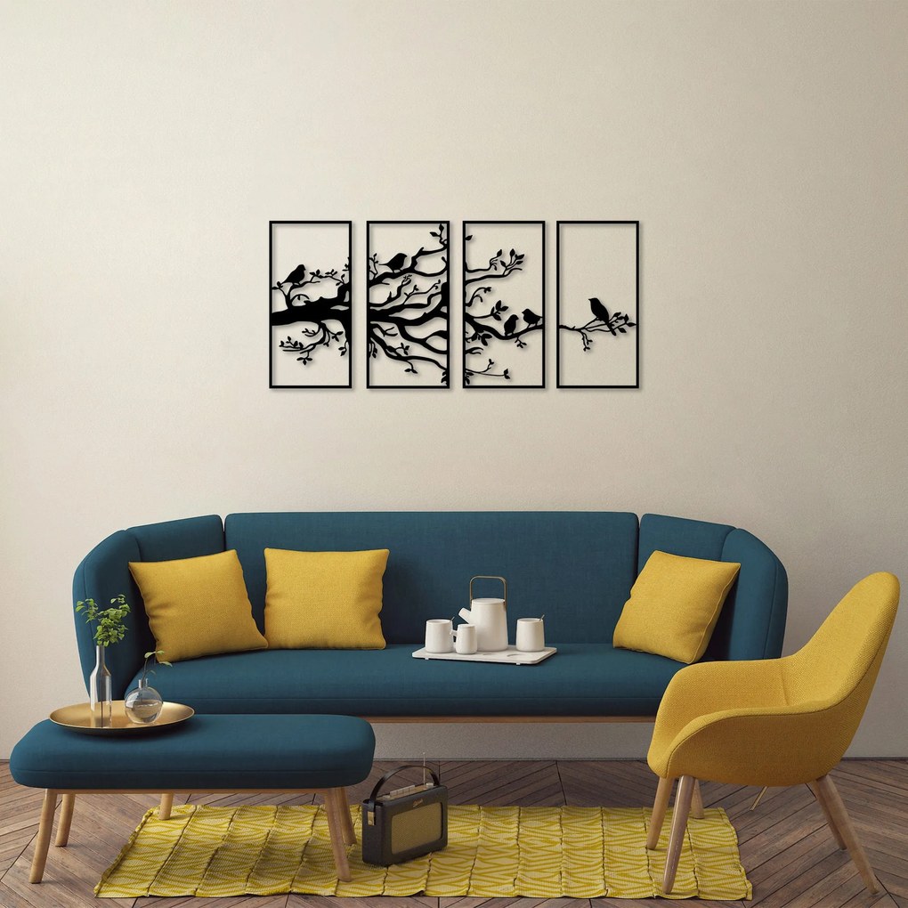 Acessório Decorativo de Parede em Metal Tree Branch And Birds – Preto