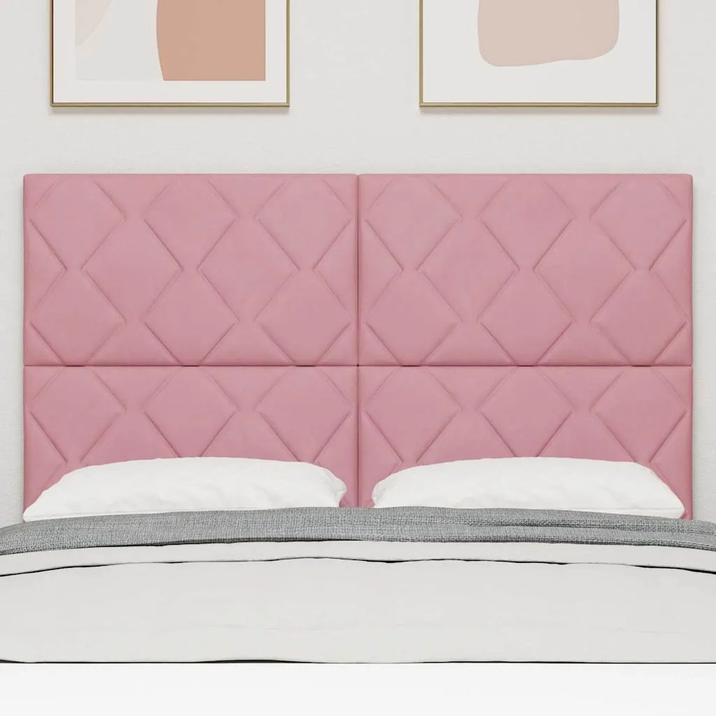 Cabeceira LED Bloco de Diamante Rosa 144 cm Veludo